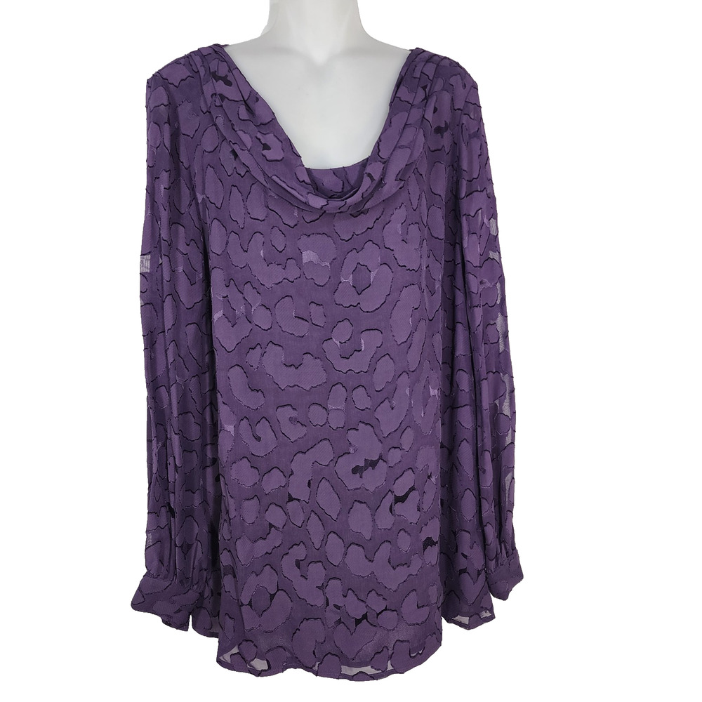 Doncaster Top Blouse Womens Size 16 Purple Long Sleeve Printed Cowl Neck Viscose